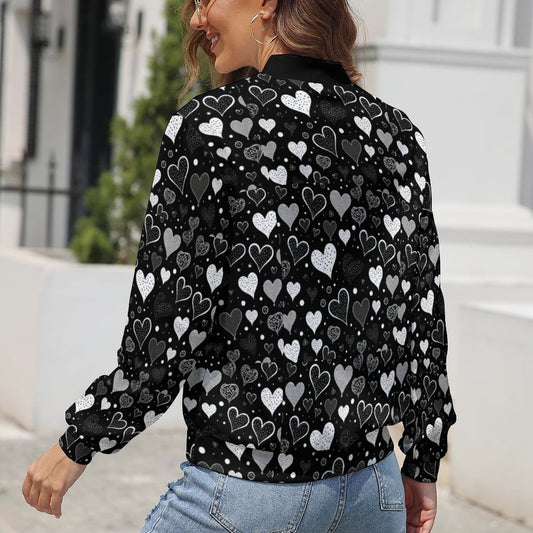Black Heart Windbreaker Jacket for Women - Romantic Gift for Girlfriend - Model: women-jacket-P7X4TD