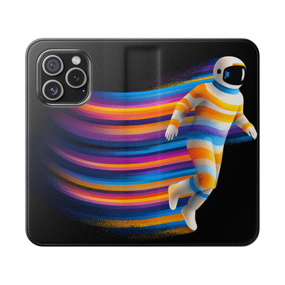 Rainbow Astronaut Flip Wallet Phone Case - Colorful Space Art Cover for iPhone 16 15 14 13 12 11 Pro Max & Samsung Galaxy S series