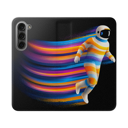 Rainbow Astronaut Flip Wallet Phone Case - Colorful Space Art Cover for iPhone 16 15 14 13 12 11 Pro Max & Samsung Galaxy S series