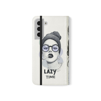 Phone Wallet Flip Case, Lazy Time Girl Design, Stylish Smartphone Case -iPhone case & Samsung Galaxy case, Gift for Her, Phone Accessory