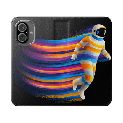 Rainbow Astronaut Flip Wallet Phone Case - Colorful Space Art Cover for iPhone 16 15 14 13 12 11 Pro Max & Samsung Galaxy S series