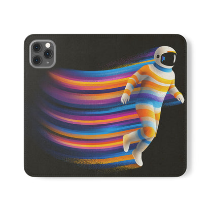 Rainbow Astronaut Flip Wallet Phone Case - Colorful Space Art Cover for iPhone 16 15 14 13 12 11 Pro Max & Samsung Galaxy S series