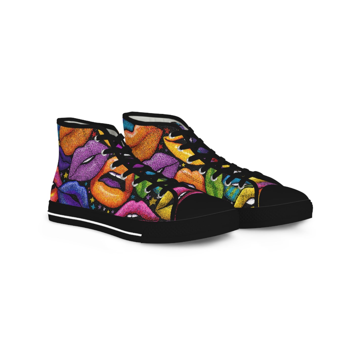 High Top Sneakers - Funky Colorful Lips Design