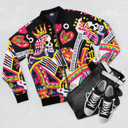 Graffiti Skull Playing Card Bomber Jacket – Streetwear Gift for Leo & Gemini