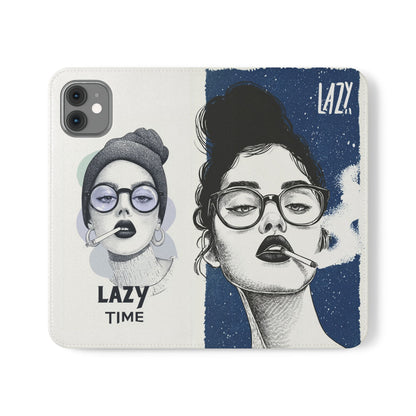 Phone Wallet Flip Case, Lazy Time Girl Design, Stylish Smartphone Case -iPhone case & Samsung Galaxy case, Gift for Her, Phone Accessory