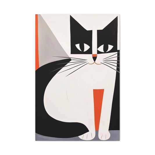 Minimal Cute Cat Black and White 20Wx30H inch Matte Canvas, Stretched, 1.25"