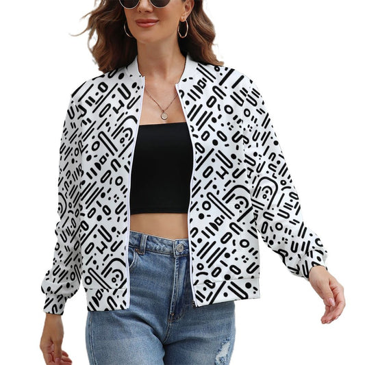 Monochrome Geometric Windbreaker Jacket for Women - Minimalist Gift for Designers - Model: women-jacket-V4R7DK