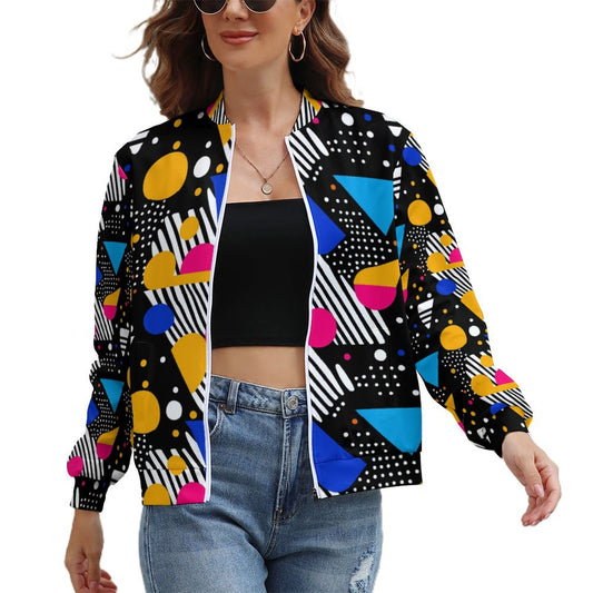 Retro Geometric Print Lightweight Jacket for Women - Gift for Aquarius | Birthday Gift for Creative Girls | PRINTANK-ZA92KF