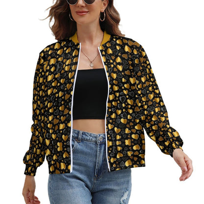 Heart Pattern Black Yellow Windbreaker Jacket -Golden Heart - Model: Women’s Heart Print Windbreaker - 9g2k3d