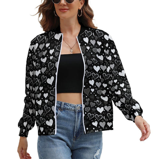 Black Heart  Windbreaker Jacket for Women - Romantic Gift for Girlfriend - Model: women-jacket-P7X4TD