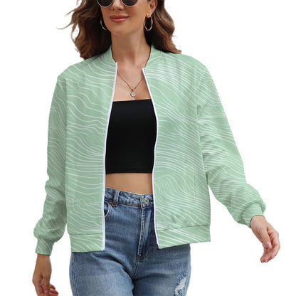 Women Green Windbreaker Jacket Wave Pattern - Model: Women's Green Windbreaker-4b5e9x