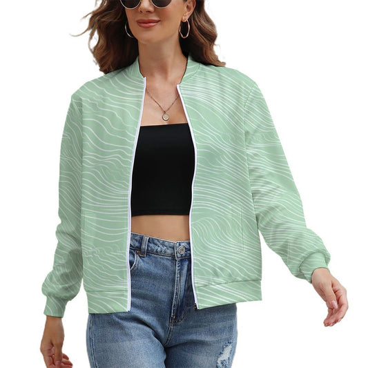 Women Green Windbreaker Jacket Wave Pattern - Model: Women's Green Windbreaker-4b5e9x