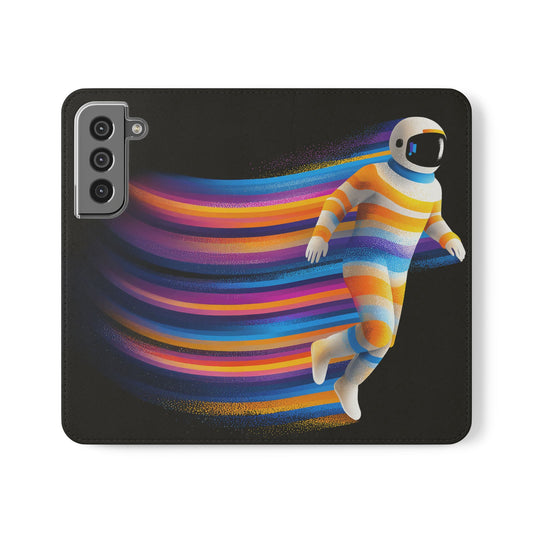 Rainbow Astronaut Flip Wallet Phone Case - Colorful Space Art Cover for iPhone 16 15 14 13 12 11 Pro Max & Samsung Galaxy S series