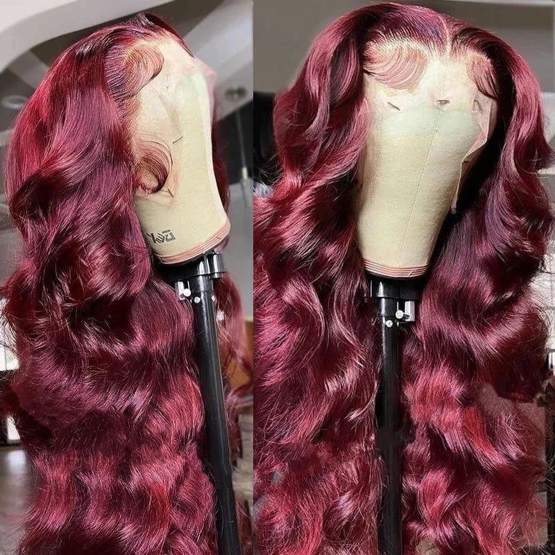 Burgundy 99J Body Wave 13x6 Hd Lace Frontal Human Hair Wig Transparent Lace Front Wigs For Women Brazilian Red Colored Wig 250%