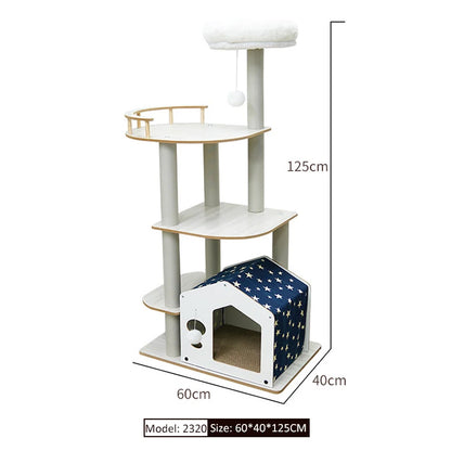 Wood Cat Tree House - Modern Multi-Level Cat Tree House with Scratching Post, Cat Scratcher Tree, and Cozy Cat House for Multiple Cats