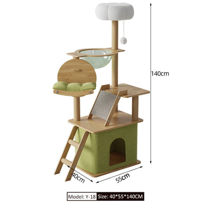 Wood Cat Tree House - Modern Multi-Level Cat Tree House with Scratching Post, Cat Scratcher Tree, and Cozy Cat House for Multiple Cats