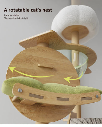 Wood Cat Tree House - Modern Multi-Level Cat Tree House with Scratching Post, Cat Scratcher Tree, and Cozy Cat House for Multiple Cats