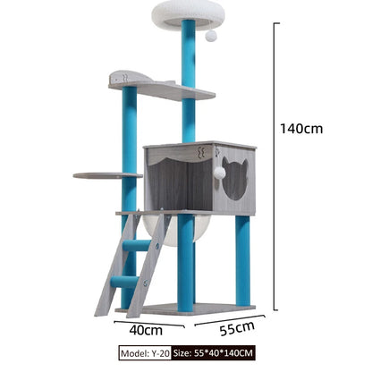 Wood Cat Tree House - Modern Multi-Level Cat Tree House with Scratching Post, Cat Scratcher Tree, and Cozy Cat House for Multiple Cats
