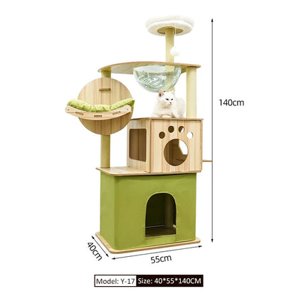 Wood Cat Tree House - Modern Multi-Level Cat Tree House with Scratching Post, Cat Scratcher Tree, and Cozy Cat House for Multiple Cats
