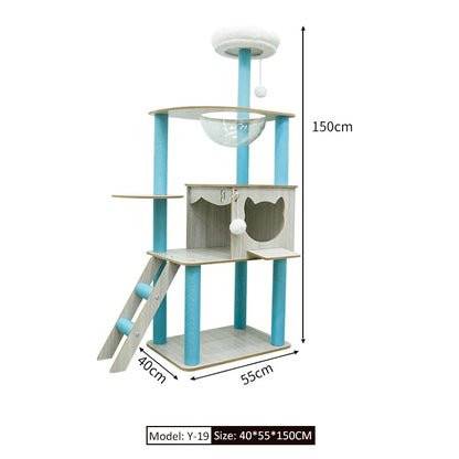 Wood Cat Tree House - Modern Multi-Level Cat Tree House with Scratching Post, Cat Scratcher Tree, and Cozy Cat House for Multiple Cats