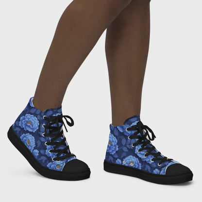blue peony Women canvas shoes｜💙Blue Floral High Top Canvas Shoes | Gift for Leo & Aquarius