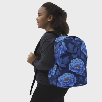 🎒Title: Blue Peony Floral Waterproof Backpack｜Gift for Back to School & Travel - Cancer & Pisces