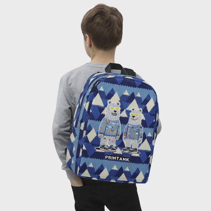 Boho Aesthetic Polar Bear  Backpack for back to school | Blue Geometric Boho Bear Backpack – Gift for Gemini & Aquarius｜Minimalist Backpack