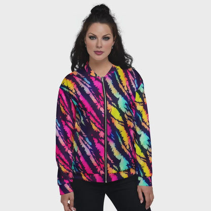 Neon Rainbow Stripes Bomber Jacket – Gift for Aries & Leo
