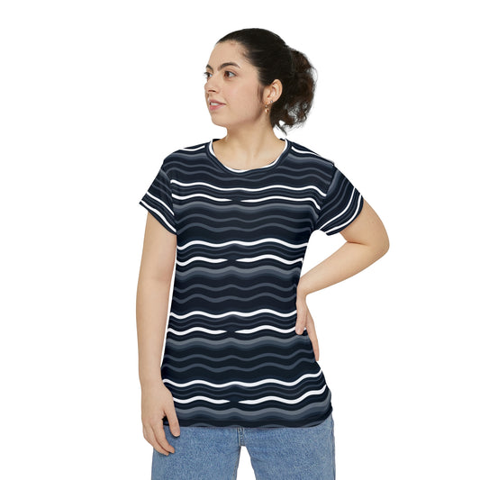 Black and white simple lines design for Women's Short Sleeve Shirt (AOP)