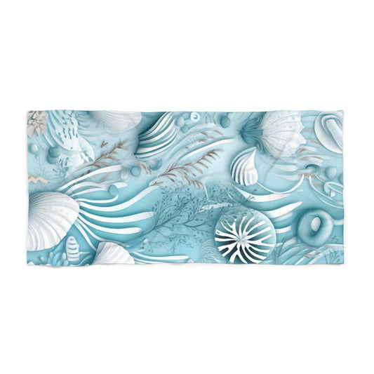 Beach Towel - Seashells, starfish, seahorse on the beach - ocean theme  Light Blue Beach Towel 30x60 inch