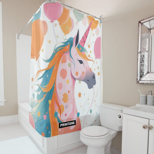 cartoon unicorn  Shower Curtain with hooks ring for bathroom decor - size L72*W72 inch