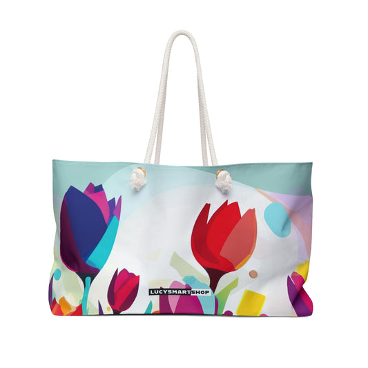 Tulips Weekender Tote Bag - Oil painting tulips, bold colors - Tulip flower Tote bag style #20230501