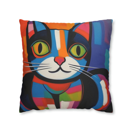 18'' Colorful cat portrait Abstract style digital oil painting home decor pillow case  | Spun Polyester Square Pillow Case