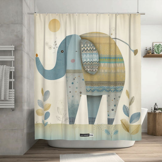 Elephant Shower Curtain for Kid, shower curtain with hooks ring - size L72*W72 inch