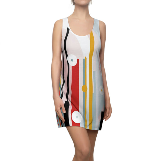Abstract Art City Colorful Dress |red,yellow - Women's Cut & Sew Racerback Dress (AOP)