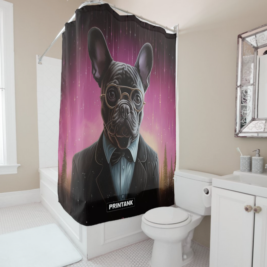 French Bulldog Shower Curtain Gift  for Kid, Cut Dog shower curtain with hooks ring - size L72*W72 inch